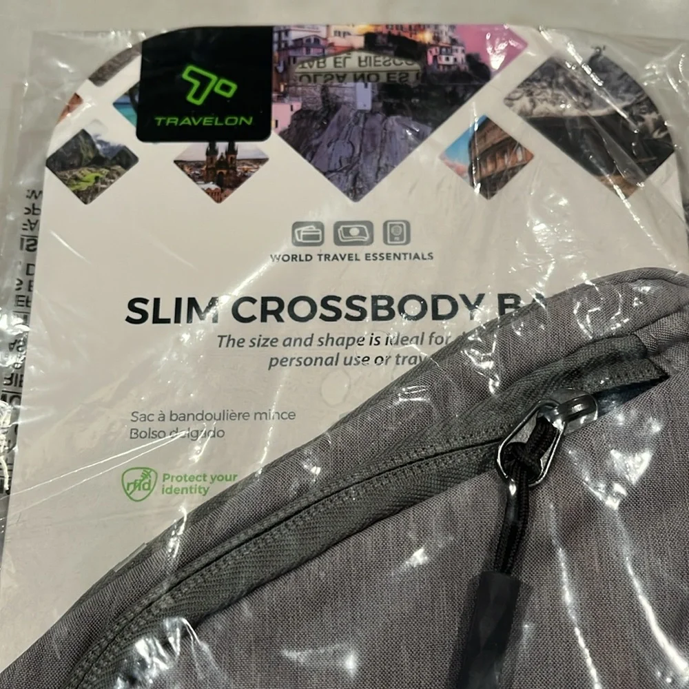 TRAVELON Gray Slim Crossbody Bag/Brand New in Package!!